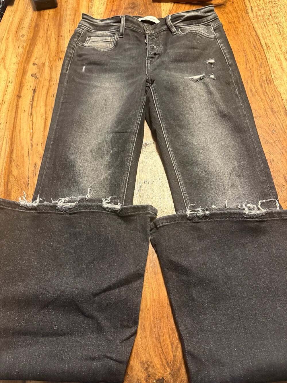 Flying Monkey Distressed Wide Leg Jeans in Washed Black